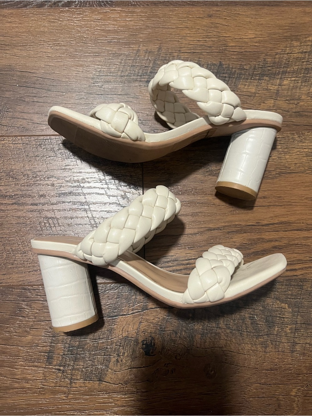 a new day Cream Braided Double-Strap Block Heel Sandals